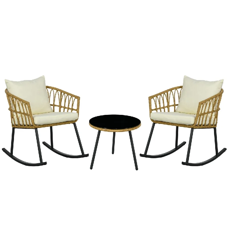 Elegant bronze accent mirrors-3 Piece Bistro Set with Cushions,Outdoor PE Rattan Wicker Patio Rocking Chair with 2 Porch Rocker Chairs