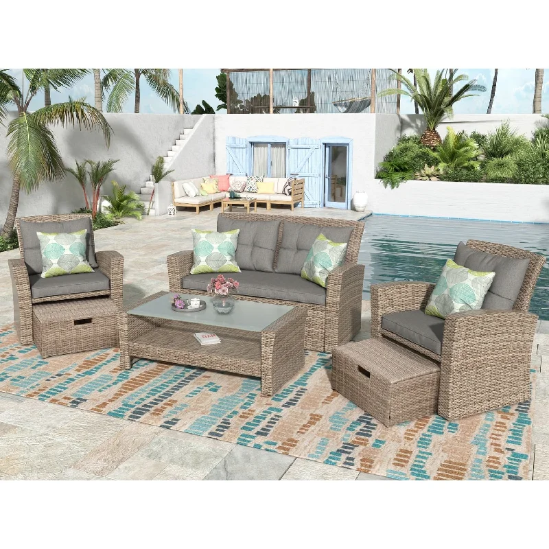 Sleek acrylic terrariums-4 Piece Outdoor Conversation Set All Weather Wicker Sectional Sofa Patio Furniture Set with Ottoman and Cushions