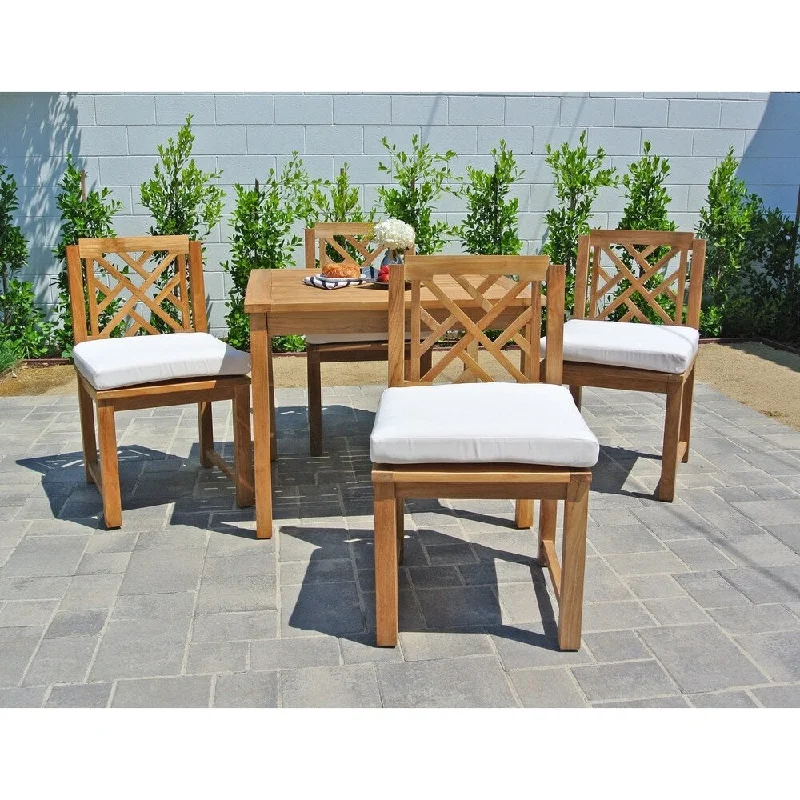 Stylish woven wall art-5 pc Monterey Teak Outdoor Patio Furniture Dining Set with 36" Square Dining Table. Sunbrella Cushion