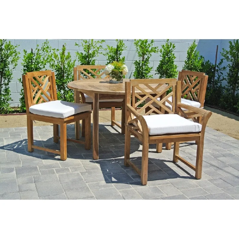 Sleek stainless wall decor-5pc Monterey Teak Outdoor Patio Furniture Dining Set with 48" Round Table. Sunbrella Cushion