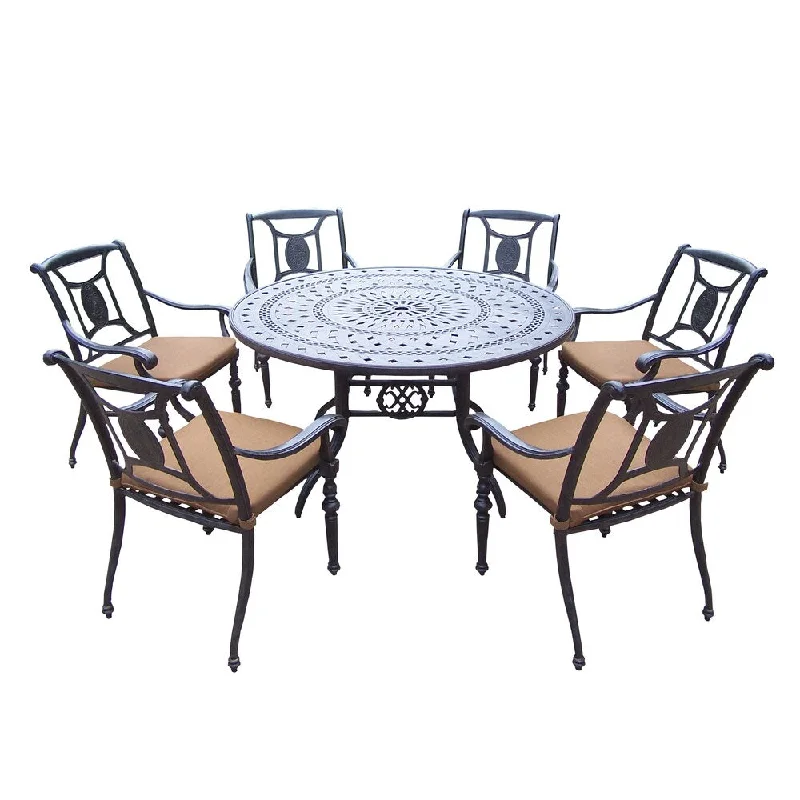 Retro woven plant hangers-7 pc Dining Set, with Round Table, 6 Stackable Chairs, and Cushions