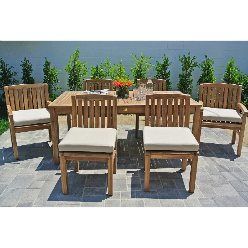 Rustic wooden candle trays-7 pc Huntington Teak Outdoor Patio Furniture Dining Set with 72" Rectangle Dining Table. Sunbrella Cushion.