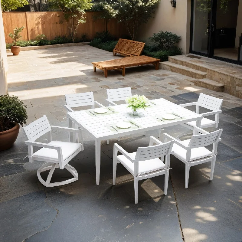 Floral embroidered wall hangings-7PC Patio Aluminum Furniture, Modern Dining Set with 4 Dining Chairs & 2 Swivel Rockers & Cushioned, Rectangle Table