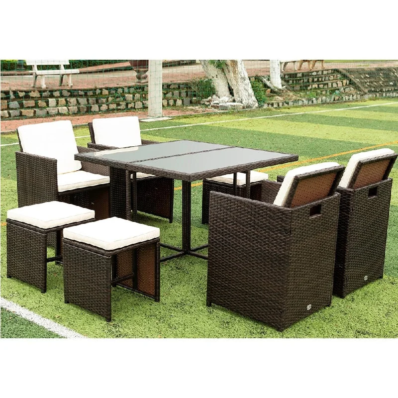 Retro ceramic wall vases-9 Pieces Patio Dining Sets Outdoor Space Saving Rattan Chairs with Glass Table Patio Furniture Sets Cushioned Seating