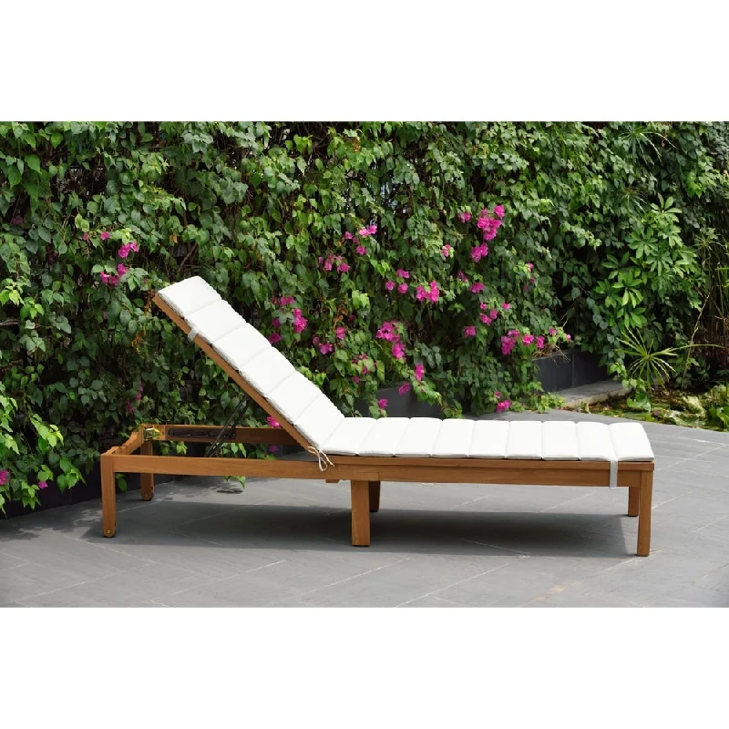 Floral embroidered cushions-Amazonia Katia Eucalyptus/Teak Finish Outdoor Chaise Lounger with Grey Cushion