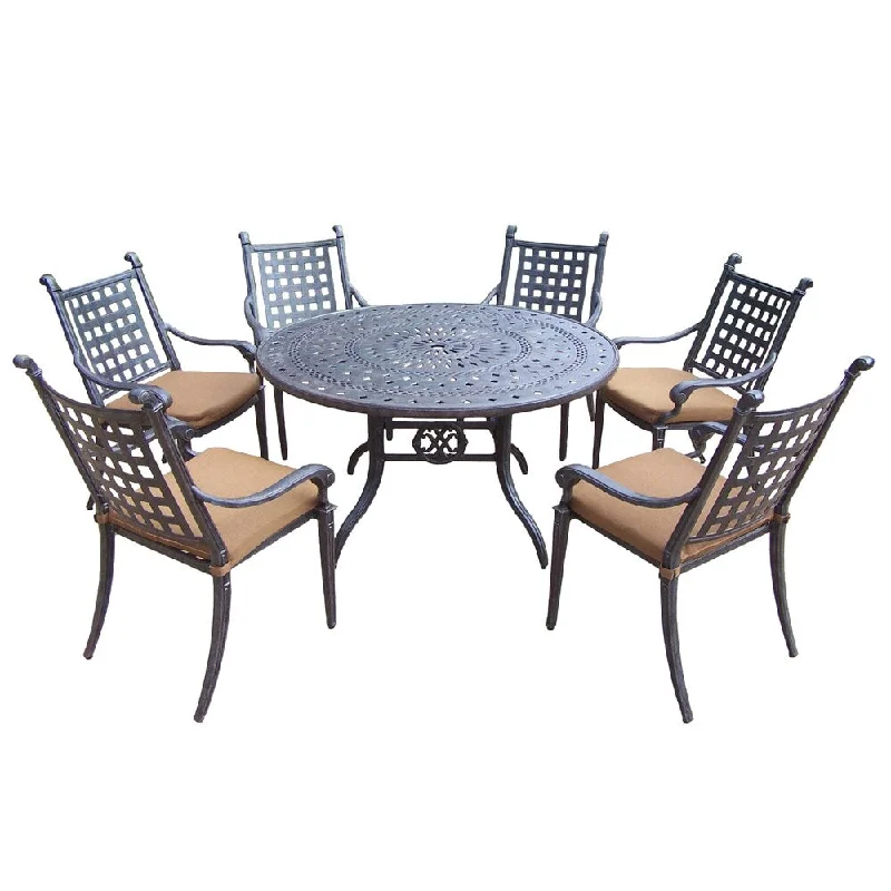 Bold blue accent vases-Cast Aluminum 7-piece Dining Set with 6 Sunbrella Cushioned Chairs