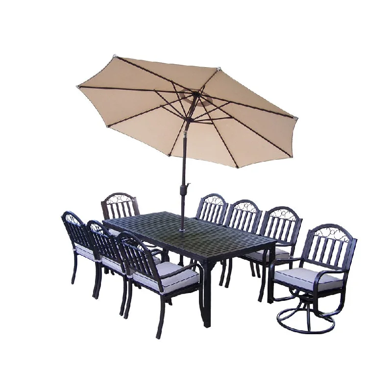 Designer glass chandeliers-Dining Set with Table, 6 Chairs, 2 Swivels, Cushion, Umbrella and Base