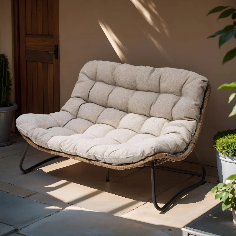 Beige cushion, Brown rattan, Black frame