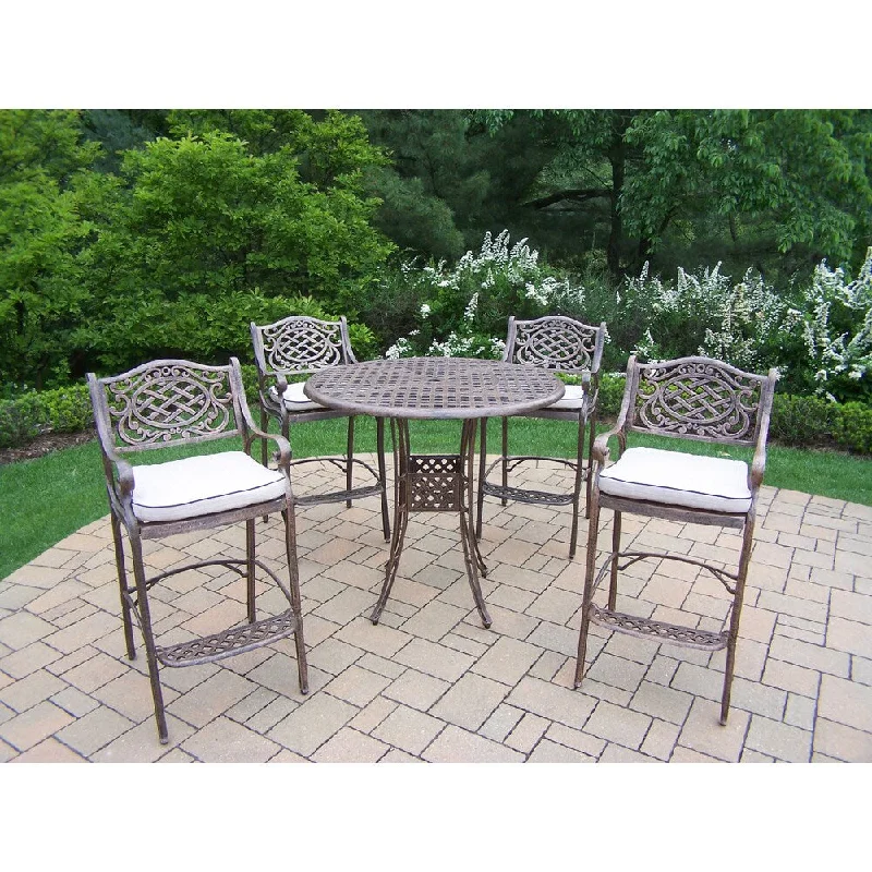 Luxury glass wall decor-Grand Dakota Cast Aluminum 5-Piece Cushioned Bar Dining Set