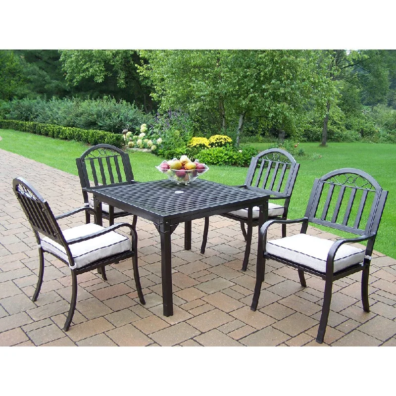 Handmade clay candle holders-Hometown Square Cushioned Iron 5-piece Patio Dining Set