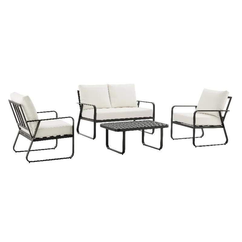 Retro glass table coasters-Maui 4-Piece Outdoor Metal Conversation Set with Cream Cushions