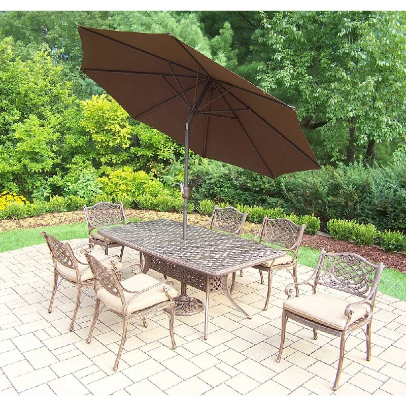 Stylish woven wall art-Merit Antique Bronze Shaded Cushioned 9-piece Patio Dining Set