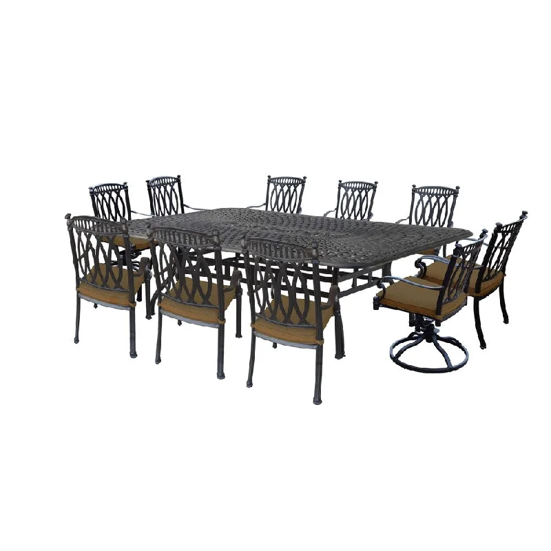 Cozy wool accent rugs-Milan 11 Pc Dining Set with Rectangular Table, 8 Sunbrella Cushioned Chairs and 2 Sunbrella Cushione