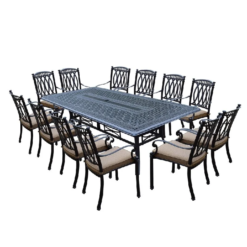 Rustic cotton accent pillows-Milan 13 Piece Dining Set with 102x46-inch Table and 12 Stackable Cushioned Chairs