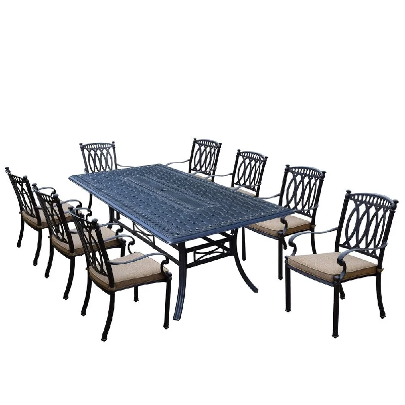 Hand-painted wooden figurines-Milan 9 Piece Dining Set with Rectangular Table and 8 Stackable Cushioned Chairs