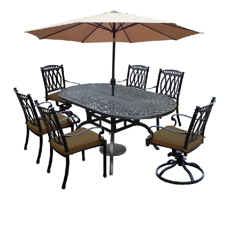 Stylish rattan wall tapestries-Milan 9 Piece Set with Table, Sunbrella Cushioned (4) Chairs, (2) Swivel Rockers, 9 ft Umbrella and Cast Stone Stand/Weight