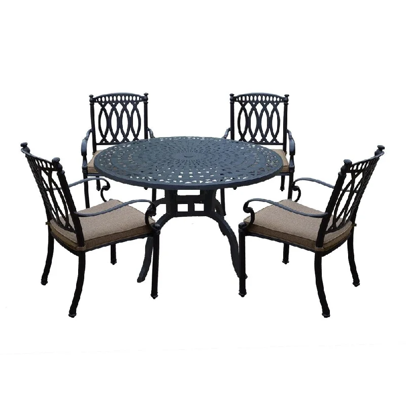 Vintage copper accent lamps-Milan Aluminum 5 Piece Dining Set with 48-inch Round Dining Table and 4 Fully Welded Cast Aluminum cushioned Dining Chairs