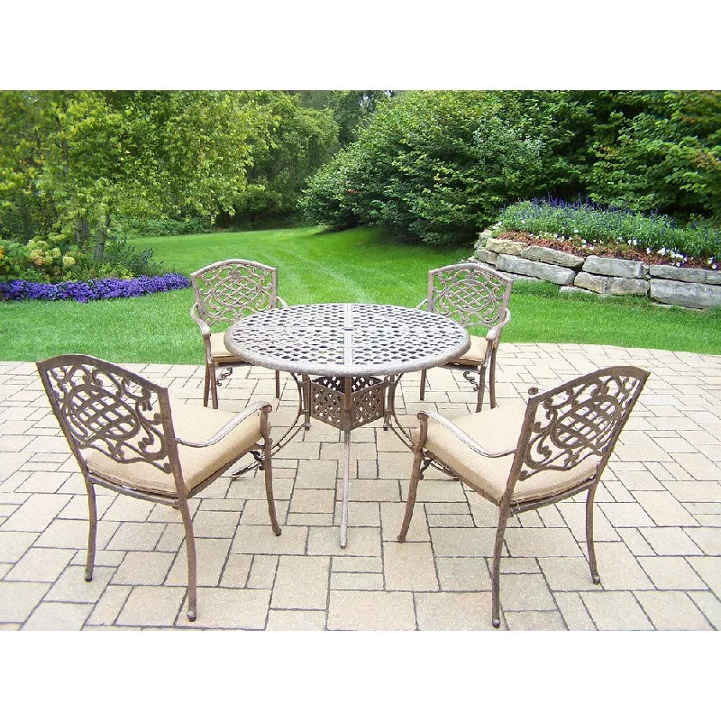 Luxury silk throw blankets-Outdoor Antique Bronze 5-Piece Dining Set with Beige Cushions