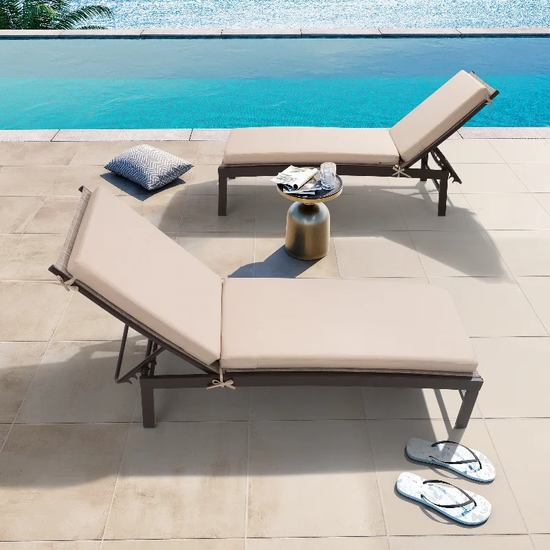 Vintage copper accent lamps-Outdoor Patio Cushioned Lounge Chair Aluminum Adjustable Sun Lounger with Thick Cushion