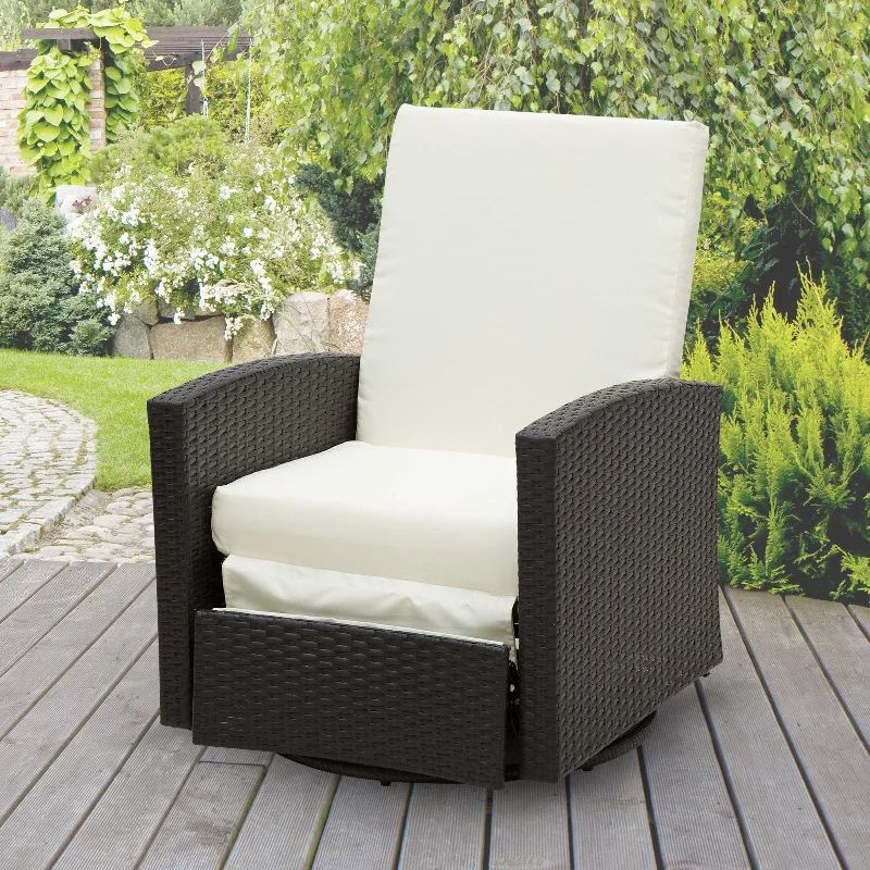 Cozy fleece wall tapestries-Outsunny Outdoor Cushioned Swiveling PE Wicker Recliner Chair