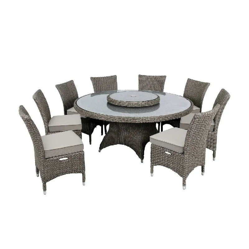 Luxury silver wall mirrors-OVE Decors Habra III 9-Piece Aluminum Frame Brown Round Patio Dining Set with Olefin Cushions