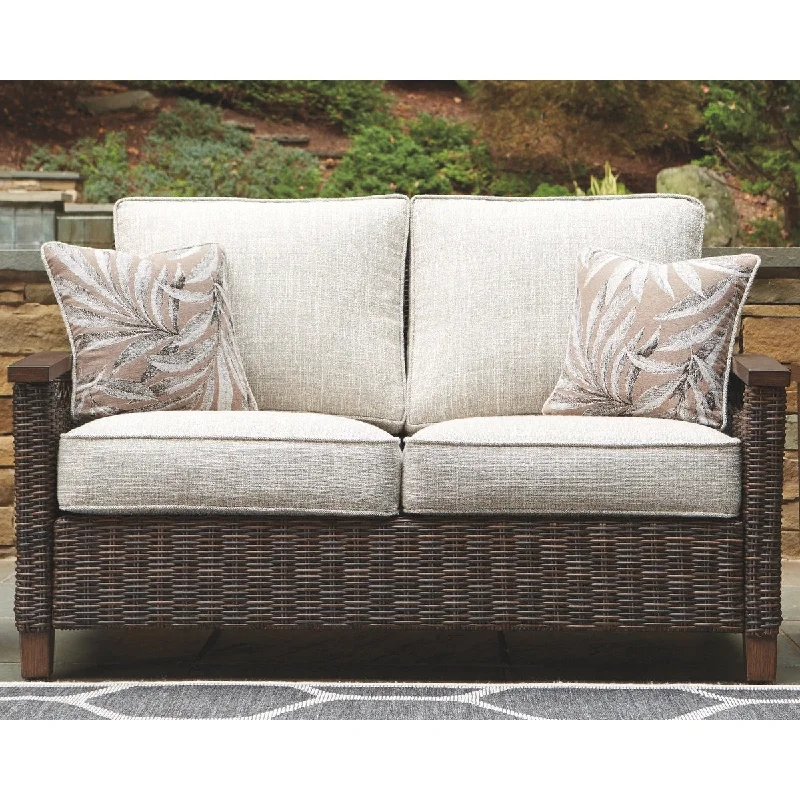 Retro ceramic wall vases-Paradise Trail Outdoor Loveseat with Cushion - Medium Brown - 58.5" W x 35.75" D x 38.25" H