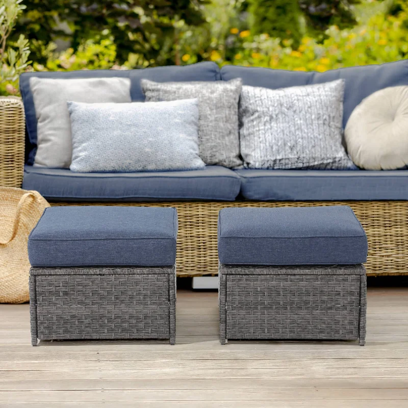 Luxury stone throw cushions-Patio 2 pieces Wicker Cushioned Ottoman