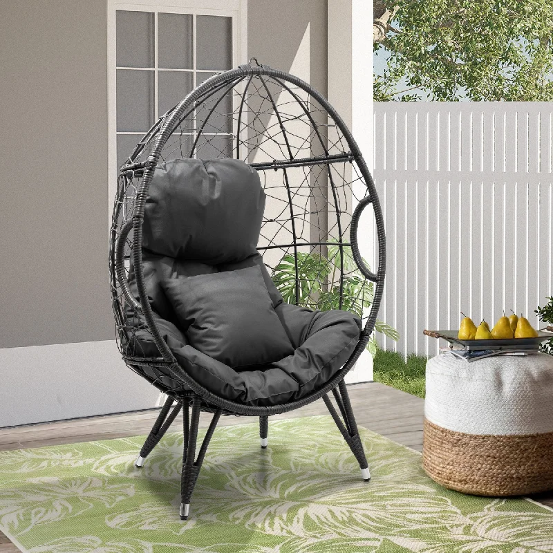 Minimalist rattan wall art-Pellebant Outdoor Wicker Egg Chair with Cushion