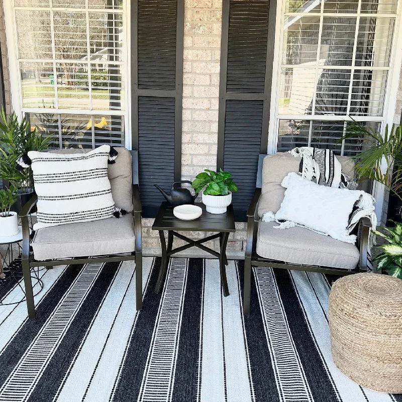 Vintage checkered lanterns-PHI VILLA 3-piece Padded Patio Conversation Set with Comfortable Deep Seating Cushions