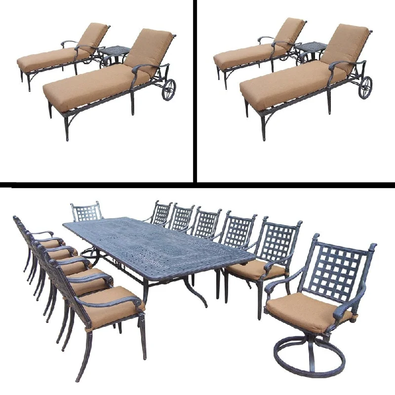 Retro glass table vases-Premier Sunbrella Cushioned Set includes 13 Pc Dining Set with Extendable Table and Two 3 Pc Chaise Lounge Sets