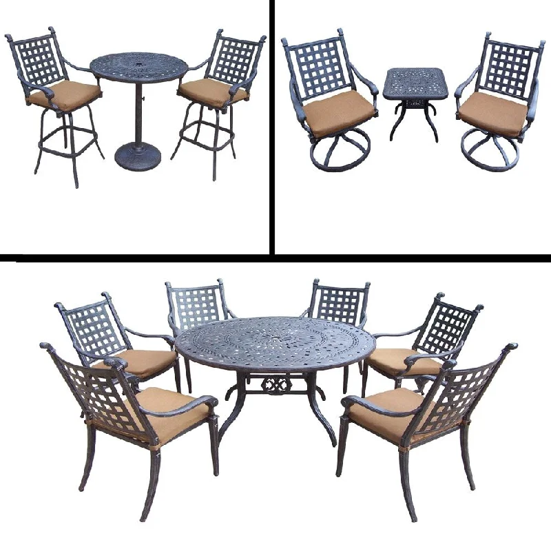 Hand-painted clay planters-Premier Sunbrella Cushioned Set includes 3 Pc Bar Set, 7 Pc Dining Set and 3 Pc Swivel Rocker Chat Set