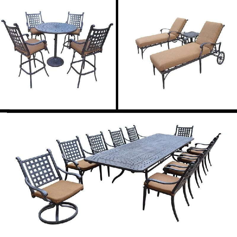 Cute animal-themed blankets-Premier Sunbrella Cushioned Set includes 5 Pc Bar Set, 11 Pc Dining Set with Extendable Table and 3 Pc Chaise Lounge Set