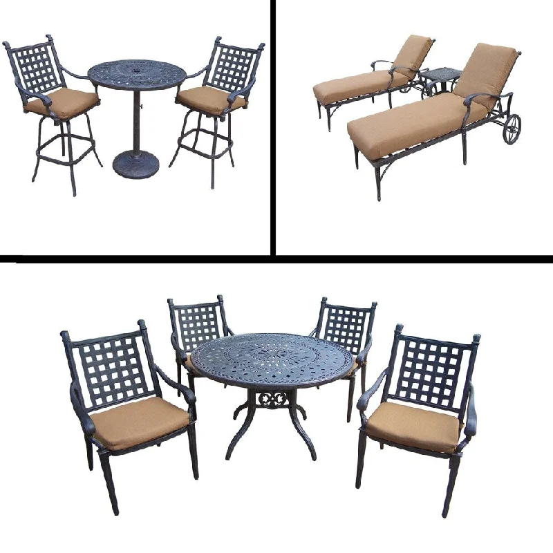 Hand-painted clay planters-Premier Sunbrella Cushioned Set includes 5 Pc Dining Set, 3 Pc Bar Set and 3 Pc Chaise Lounge Set