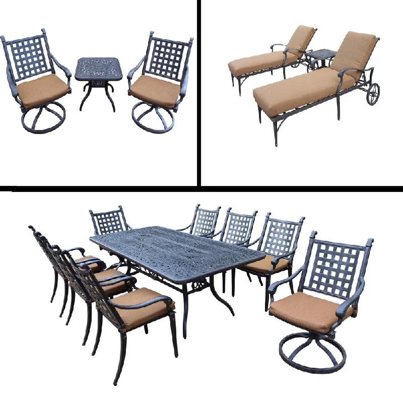 Hand-painted clay planters-Premier Sunbrella Cushioned Set includes 9 Pc Dining Set, 3 Pc Chaise Lounge Set and 3 Pc Swivel Rocker Chat Set