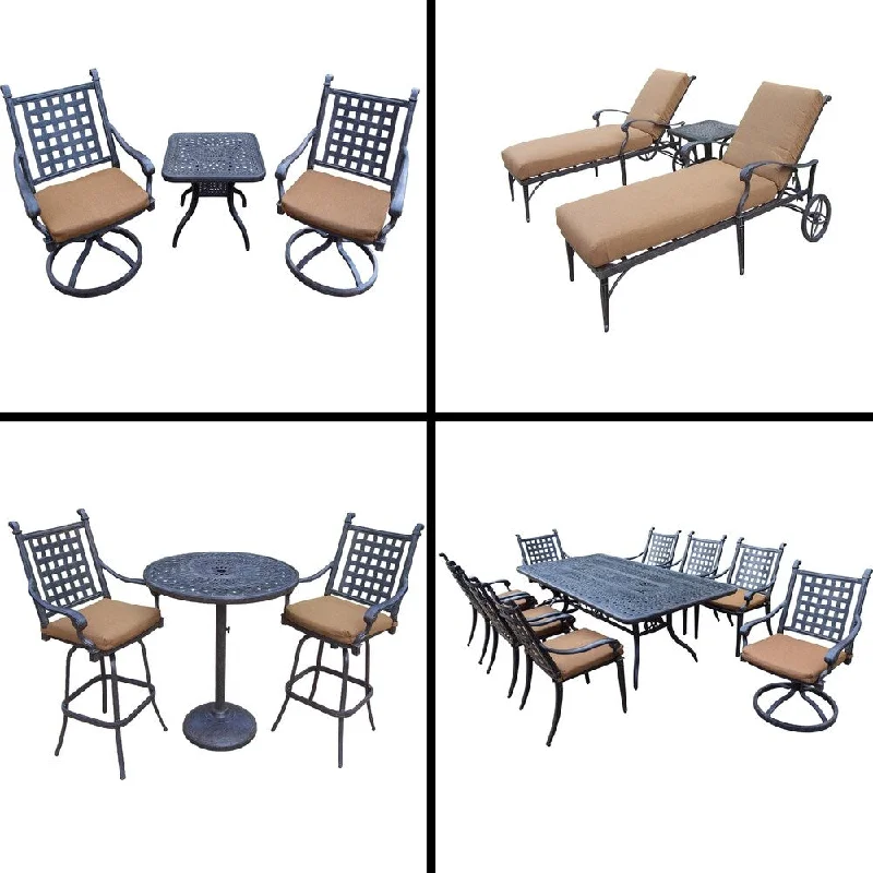 Sleek acrylic terrariums-Premier Sunbrella Cushioned Set with 3 Pc Bar Set, 9 Pc Dining Set, 3 Chaise Lounge Set and 3 Pc Swivel Rocker Chat Set