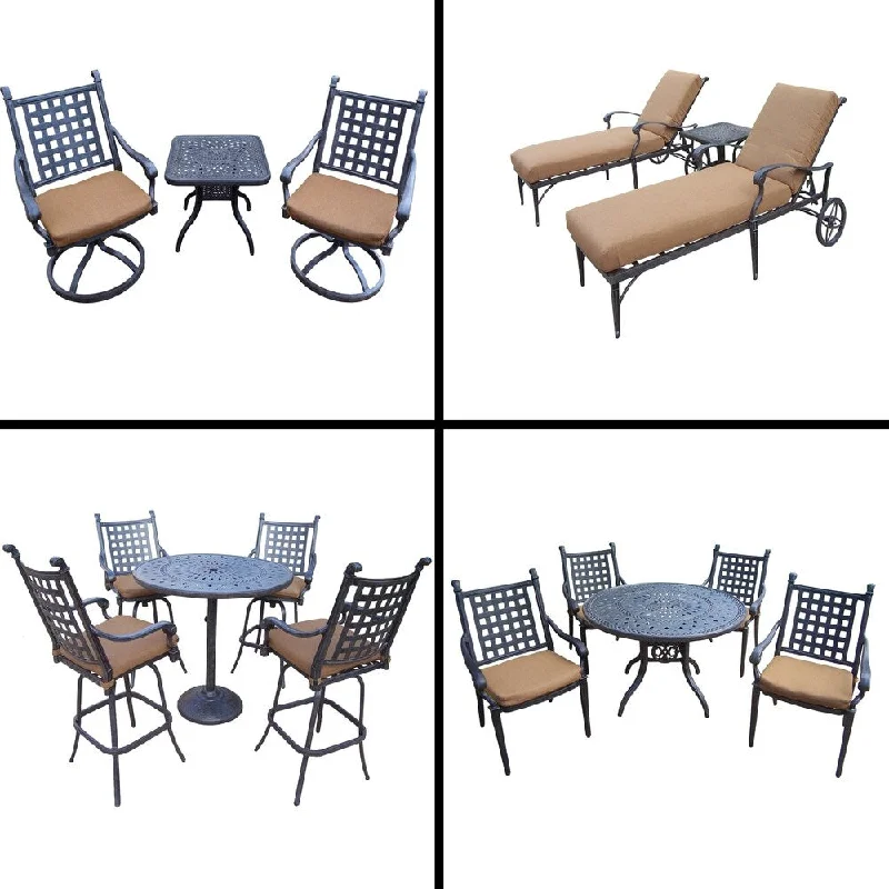 Modern circular wall art-Premier Sunbrella Cushioned Set with 5 Pc Dining Set, 5 Pc Bar Set, 3 Pc Chaise Lounge Set and 3 Pc Swivel Rocker Chat Set