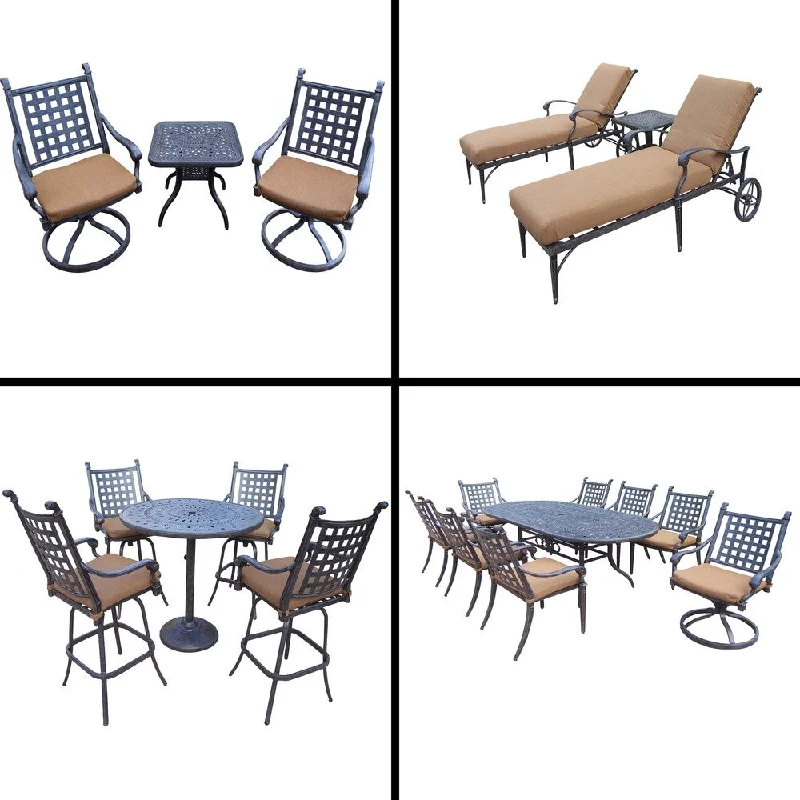 Designer glass table vases-Premier Sunbrella Cushioned Set with 9 Pc Dining Set, 5 Pc Bar Set, 3 Pc Chaise Lounge Set and 3 Pc Swivel Rocker Chat Set