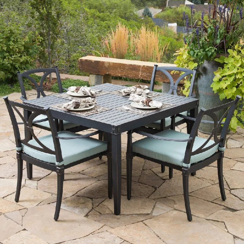 Floral embroidered cushions-RST Brands Astoria Aluminum 5-piece Outdoor Cafe Dining Set with Cushions