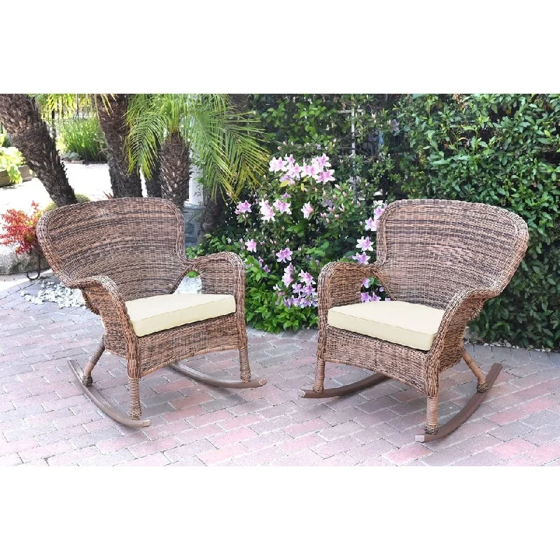 Sleek metal wall sculptures-Set of 2 Windsor Honey Resin Wicker Rocker Chair with Ivory Cushions