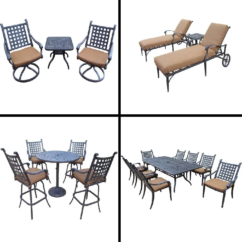 Sleek circular wall clocks-Sunbrella Cushioned 5 Pc Bar Set, 9 Pc Dining Set with 8 Stackable Chairs, 3 Pc Chaise Lounge Set and 3 Pc Swivel Rocker Set