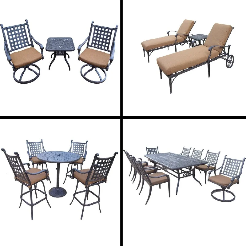 Handmade pottery plant pots-Sunbrella Cushioned Set with 5 Pc Bar Set, 9 Pc Dining Set, Extendable Table, 3 Pc Chaise Lounge Set and 3 Pc Swivel Rocker Set