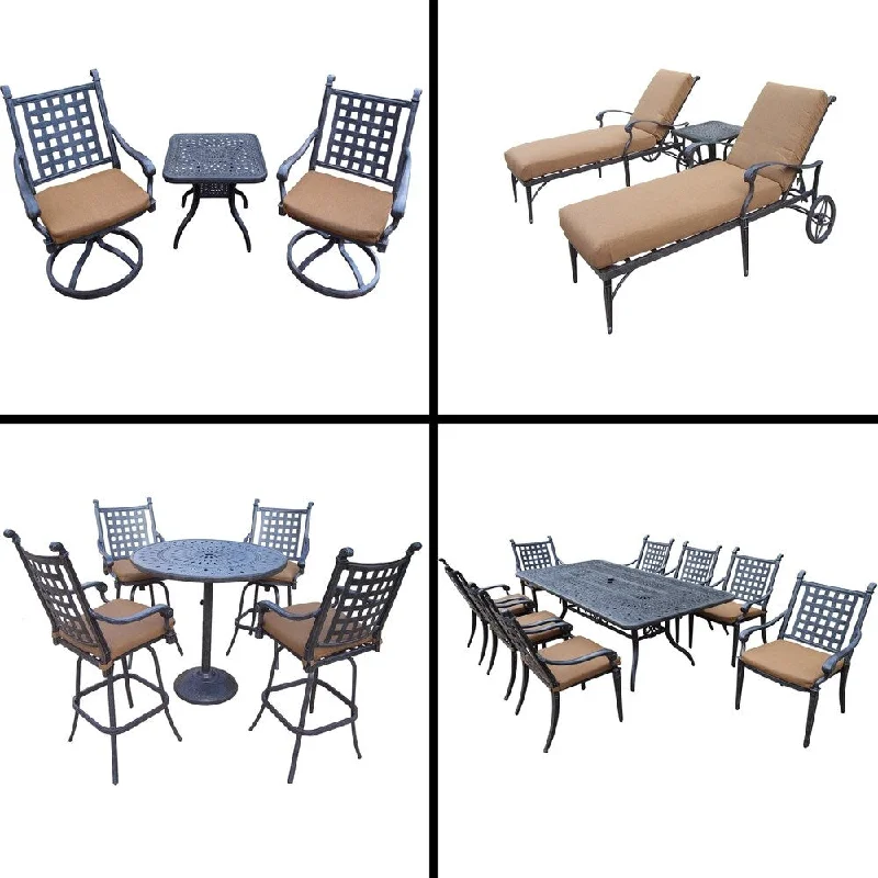 Designer stone table lamps-Sunbrella Cushioned Set with 5 Pc Bar Set, 9 Pc Dining Set with 8 Chairs, 3 Pc Chaise Lounge Set and 3 Pc Swivel Rocker Set