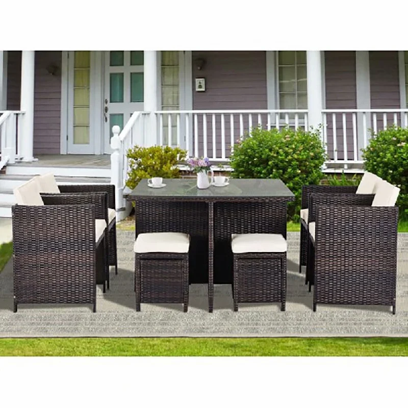 Rustic ceramic flower vases-SuperBrite 9 Piece Rattan Conversation Set with Cushions, Patio Rattan Dining Set