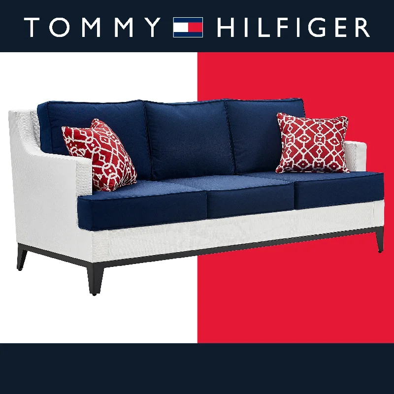 Elegant glass table lamps-Tommy Hilfiger Hampton Outdoor Mesh Sofa with Cushions, Coastal White and Navy