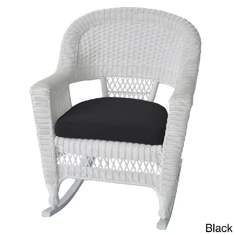 Modern circular wall mirrors-White Rocker Wicker Chair with Cushions (Set of 2) - 28.8" x 35" x 36"