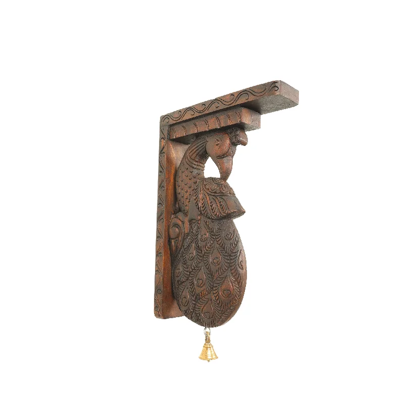 Cute cat-themed figurines-WOODEN PEACOCK WALL BRACKET