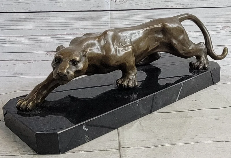 Luxury stone throw cushions-Barye Cougar Mountain Lion Genuine Bronze Handmade Sculpture Statue Artwork Home Decor