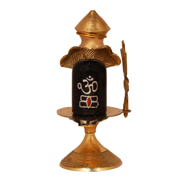 Vintage copper accent lamps-Black Shivling with Nag Dhara Pot - 5 Inches | Brass Idol/ Mahadev Shivling/ Shiva Lingam for Pooja