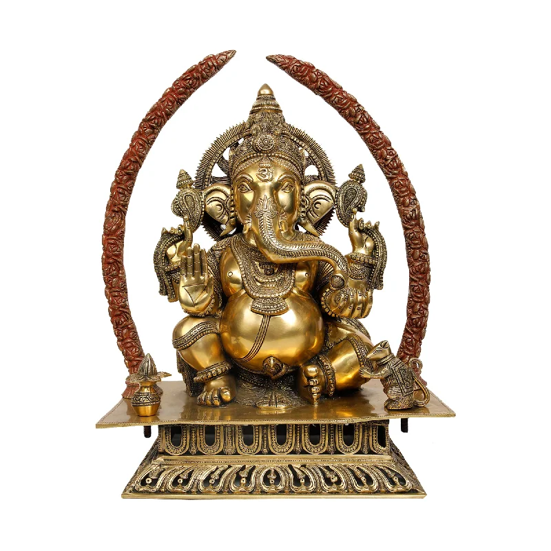 Sleek black metal statues-Brass Antique Ganesh