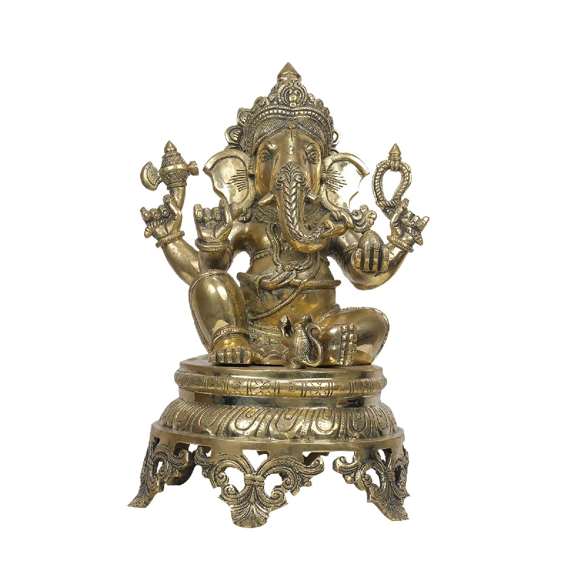 Stylish rattan wall tapestries-Brass Ganesh Idol